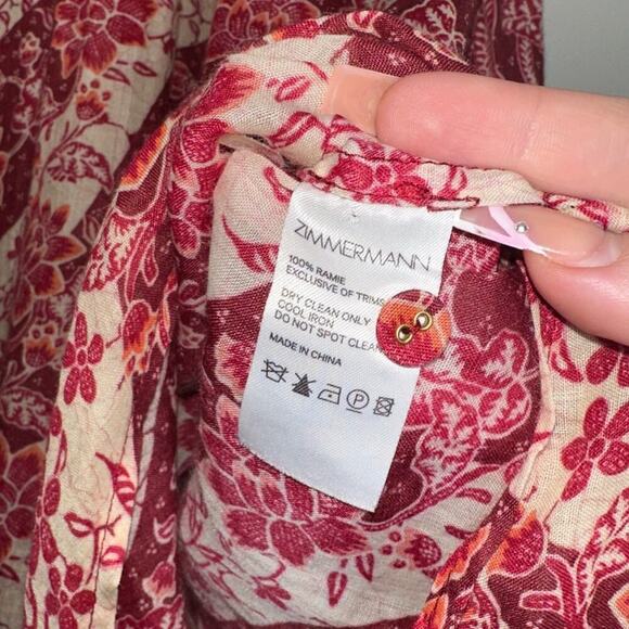 Zimmermann Eyes On Summer Floral Printed Blouse Burgundy/Cream Size US 4 - Picture 7 of 9